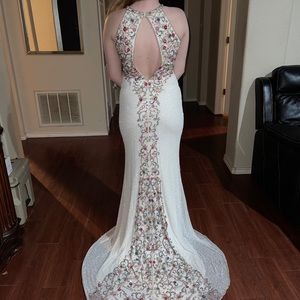 Long Sequined White Prom Dress